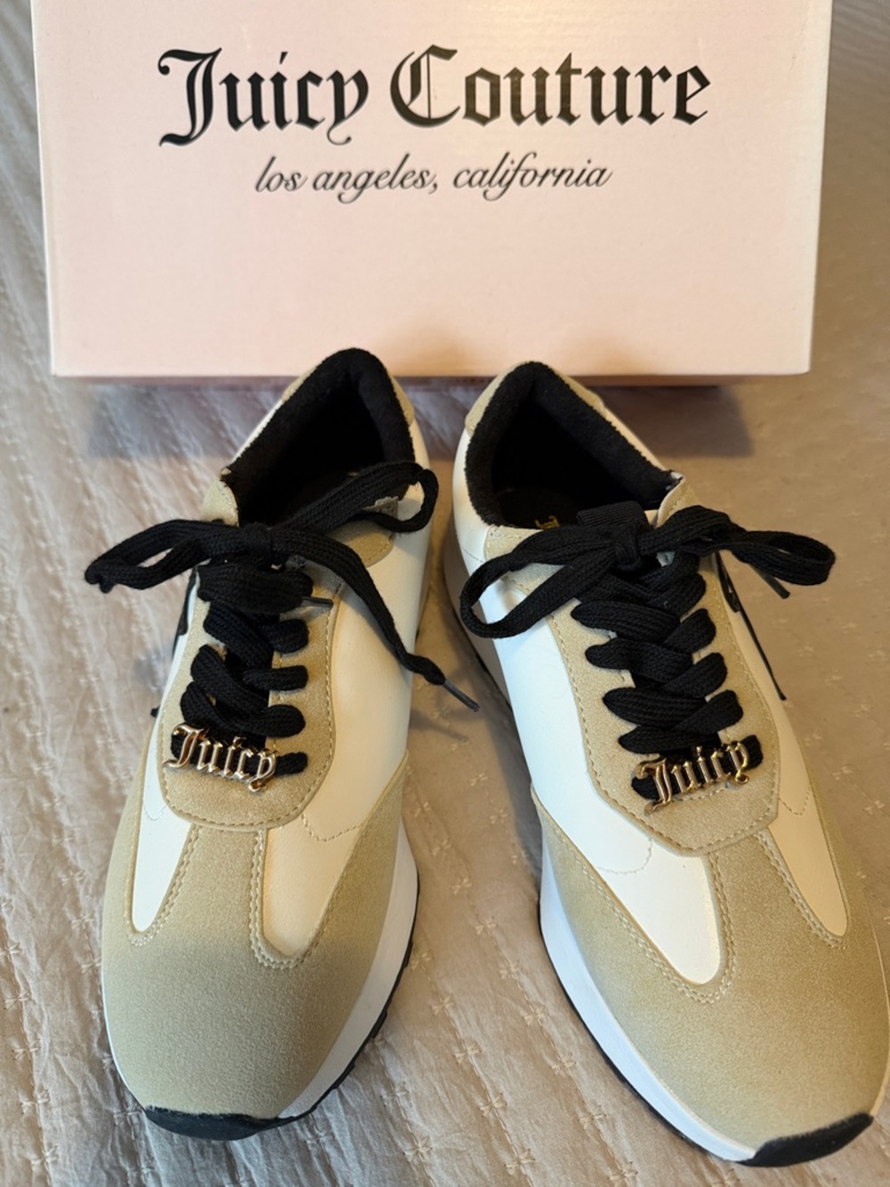 Juicy Couture Beige, Fabulous White, Tan & Black Lace-Up Sneakers 8